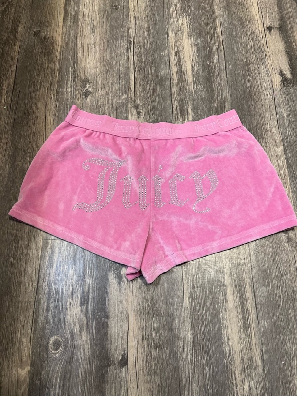 Juicy Couture Velour OG Big Bling Rhinestone Lounge Shorts Pink Y2K Style Juicy